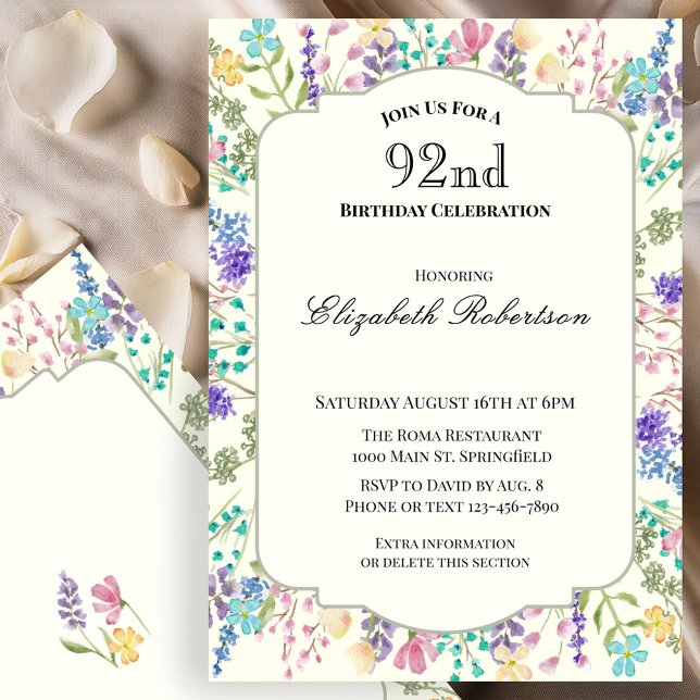 Convite de 92º Aniversário Floral Colorido (Criador carregado)