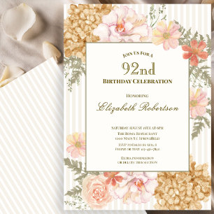 Convite de 92º Aniversário Floral Cores de Outono