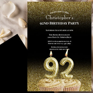 Convite de 92º Aniversário Preto e Dourado Para El