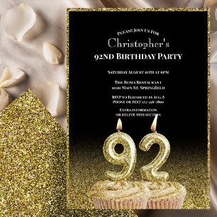 Convite de 92º Aniversário Preto e Dourado para El