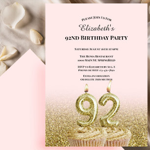 Convite de 92º Aniversário Rosa e Dourado Para Ela