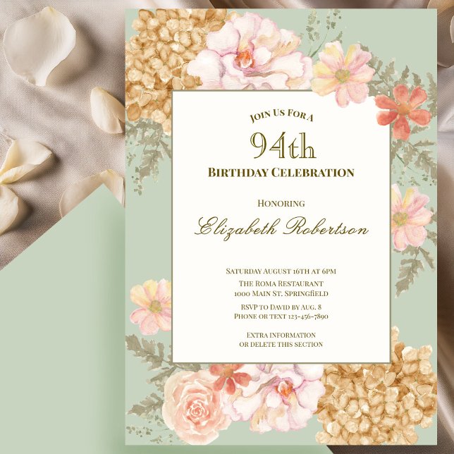 Convite de 94º Aniversário Cores de Outono Floral  (Criador carregado)