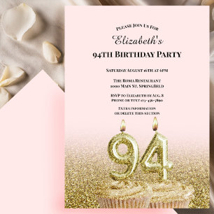 Convite de 94º Aniversário Rosa e Dourado Para Ela