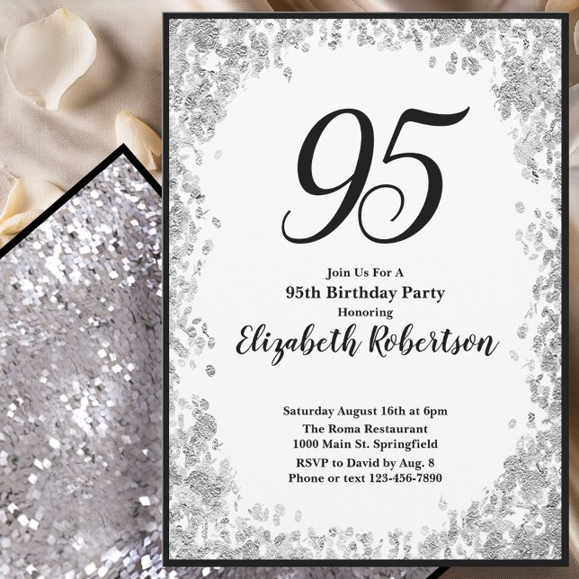 Convite de 95º Aniversário Elegante para Ela em Pr (Criador carregado)