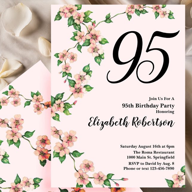 Convite de 95º Aniversário Floral em Rosa Bege (Criador carregado)