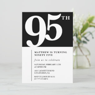 Convite de 95º aniversário preto Elegante Chique S