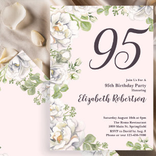 Convite de 95º Aniversário Rosa Cor-de-Rosa Floral