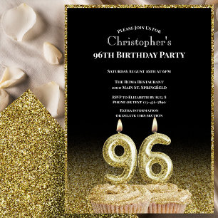 Convite de 96º Aniversário Preto e Dourado Para El