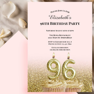 Convite de 96º Aniversário Rosa e Dourado Para Ela