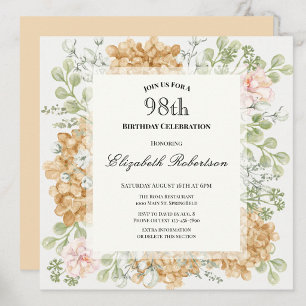 Convite de 98º Aniversário em Cores Elegantes de O
