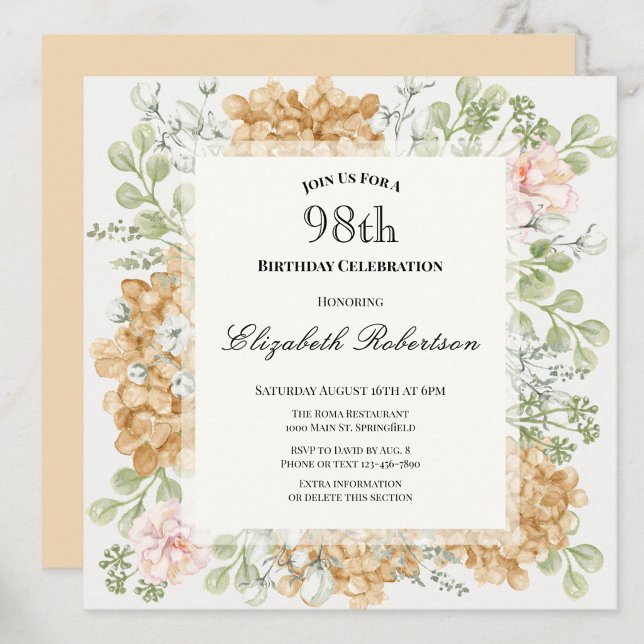Convite de 98º Aniversário em Cores Elegantes de O (Criador carregado)