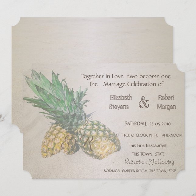 Convite de Abacaxi para Casamento na Praia (Frente/Verso)