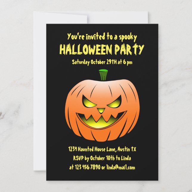 Convite de Abóbora de Halloween Assustador (Frente)