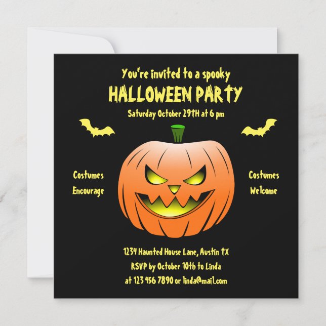Convite de Abóbora de Halloween Assustador (Frente)