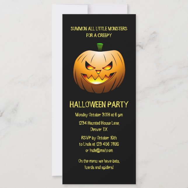 Convite de Abóbora de Halloween Assustadora em Cha (Frente)