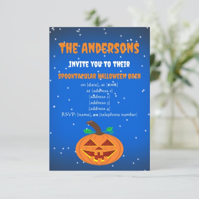 Convite de Abóbora de Halloween de Olhos Vermelhos (Em pé/Frente)
