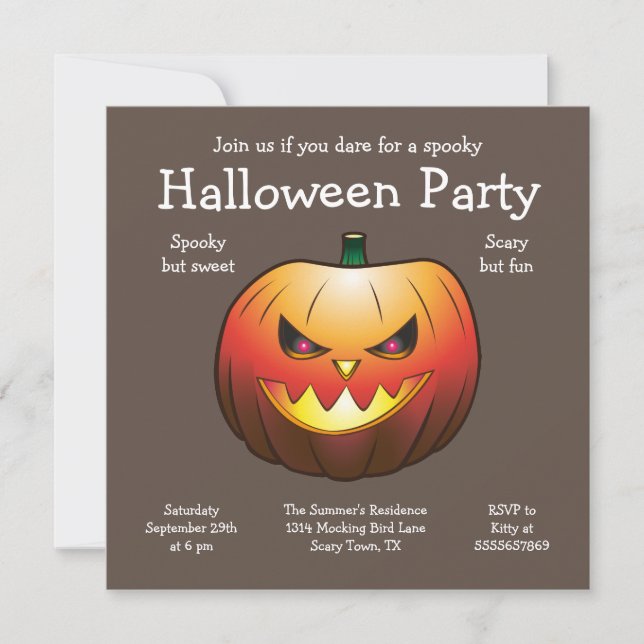 Convite de Abóbora de Halloween em Cartão Plano (Frente)