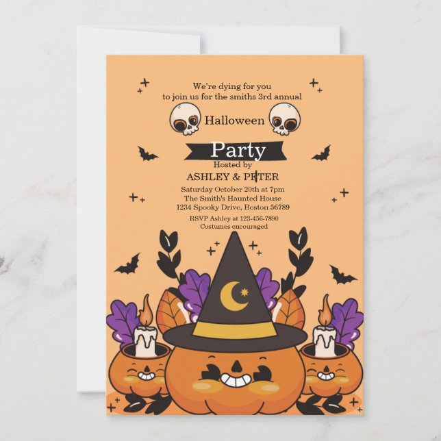 Convite de Abóbora Fantasma para Festa de Hallowee (Frente)