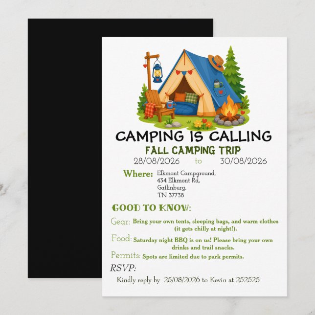 Convite de acampamento (Frente/Verso)
