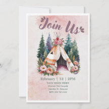 Convite de Acampamento com Aquarela Boho