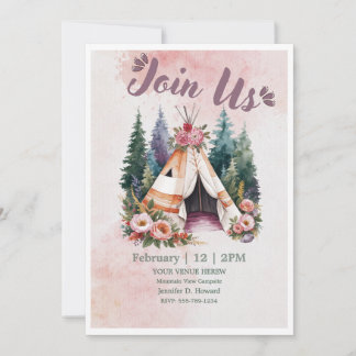 Convite de Acampamento com Aquarela Boho