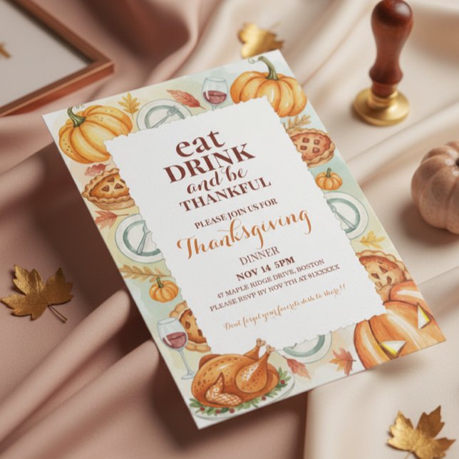 Convite de Ação de Graças com Aquarela (thanksgiving dinner invitation)