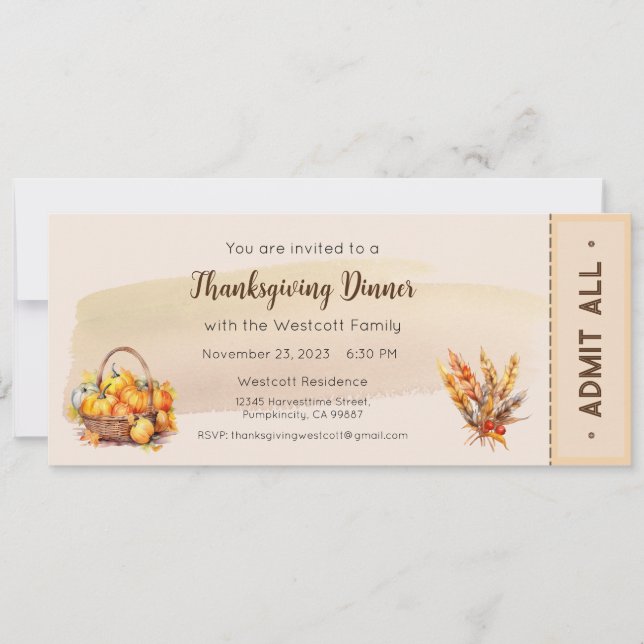 Convite de Ação de Graças, Convite para Jantar de  (Frente)