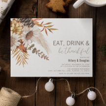 Convite de Ação de Graças de Folhas de Outono e Fl