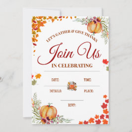Convite de Ação de Graças de Outono com Abóboras