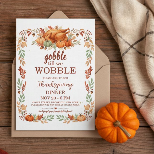 Convite de Ação de Graças Gobble Till We Wobble (thanksgiving invitation)