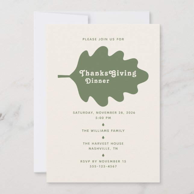 Convite de Ação de Graças Minimalista para Jantar (Frente)
