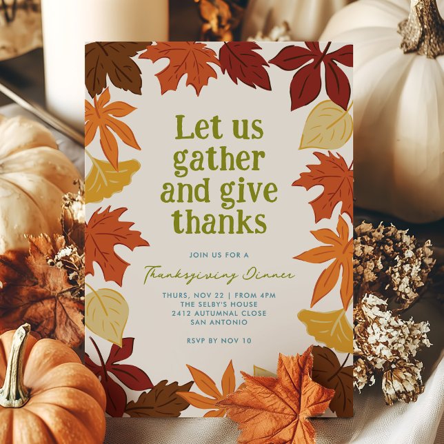 Convite de Ação de Graças por Folhas Caindo (Falling Leaves Thanksgiving Holiday Invitation Card)