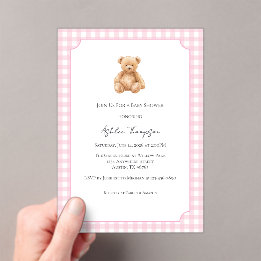 Convite de Acrílico para Chá de Bebê Urso Teddy Cl