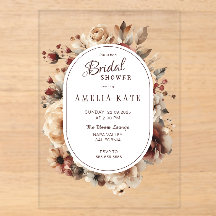 Convite de Acrílico para Chá de Noiva Floral Boho