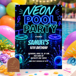 Convite de Adolescente para Festa de Piscina Neon