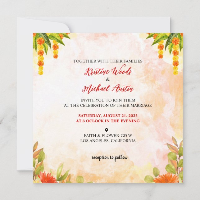 Convite de Água Colorida para Casamento  (Frente)