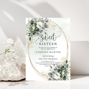 Convite de Água-forte Boho Sweet 16 em Aquarela Eu
