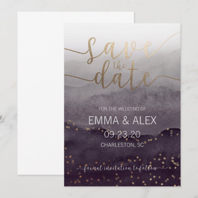 Convite de água-forte para Salvar a Data (Frente/Verso)