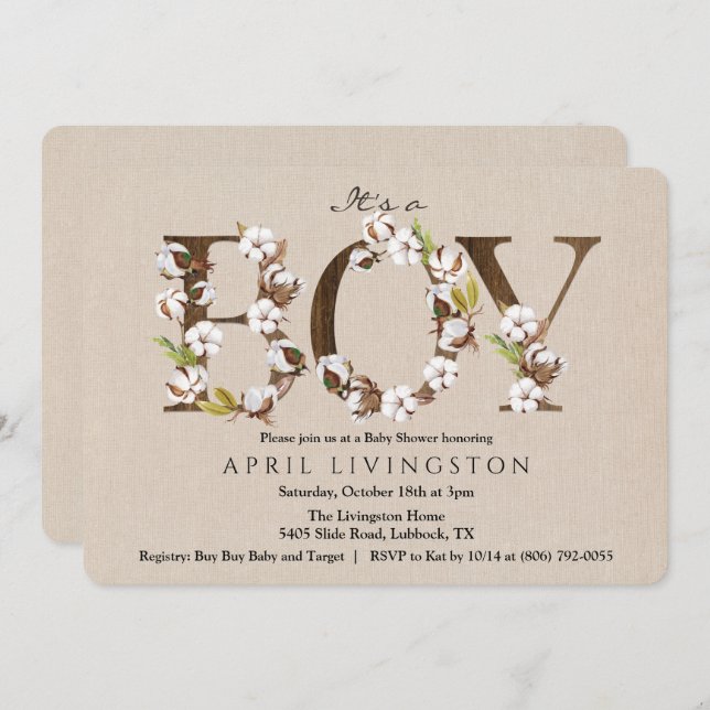 Convite de Algodão com Alfabeto para Chá de Bebê M (Frente/Verso)