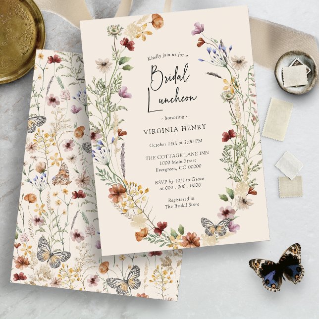 Convite de Almoço Bohemio Floral para Noiva (Wildflower Floral Boho Bridal Luncheon Invitation by Painted Paperie
)