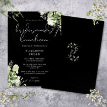 Convite de Almoço de Damas de Honra Floral Preto e