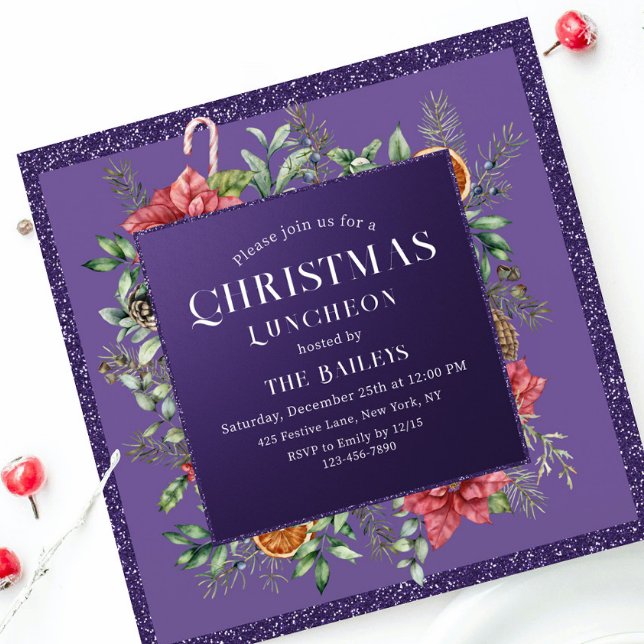 Convite de Almoço de Natal Poinsettia com Brilho R (Criador carregado)