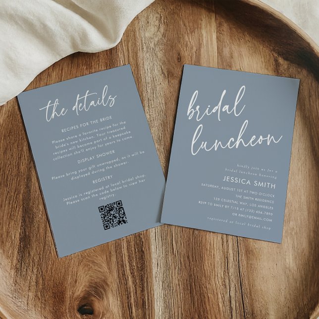 Convite de Almoço de Noiva em Azul Desbotado com C (Criador carregado)