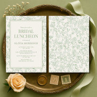 Convite de Almoço de Noiva Floral Francês Verde Sa