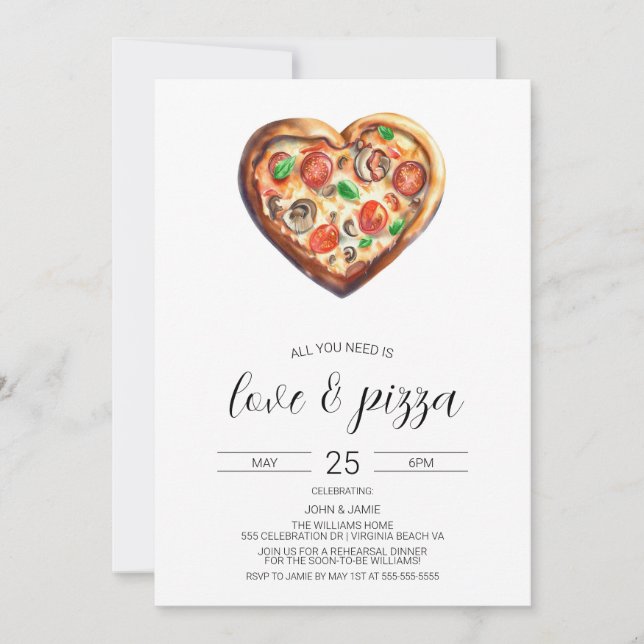 Convite de Amor & Pizza, Chá de Noivado (Frente)