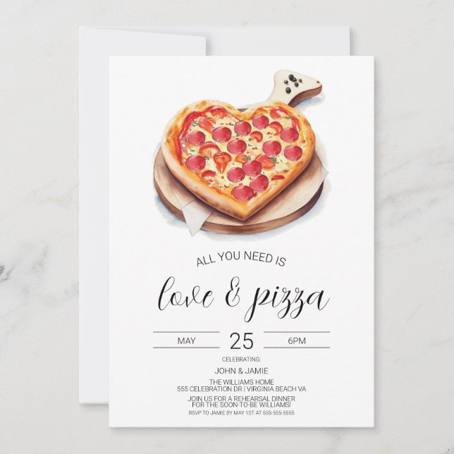 Convite de Amor & Pizza, Chá de Noivado para Casai (Frente)