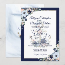 Convite de Âncora Floral Elegante de Casamento Náu