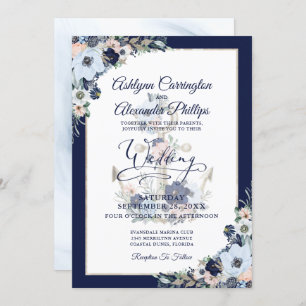 Convite de Âncora Floral Elegante de Casamento Náu