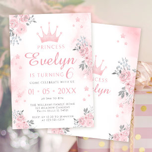 Convite de aniversariante princesa de prata rosa