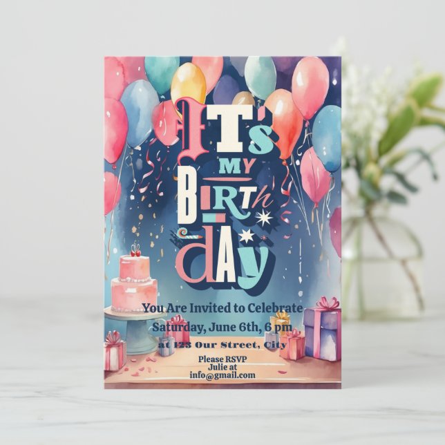 Convite de aniversário (Em pé/Frente)